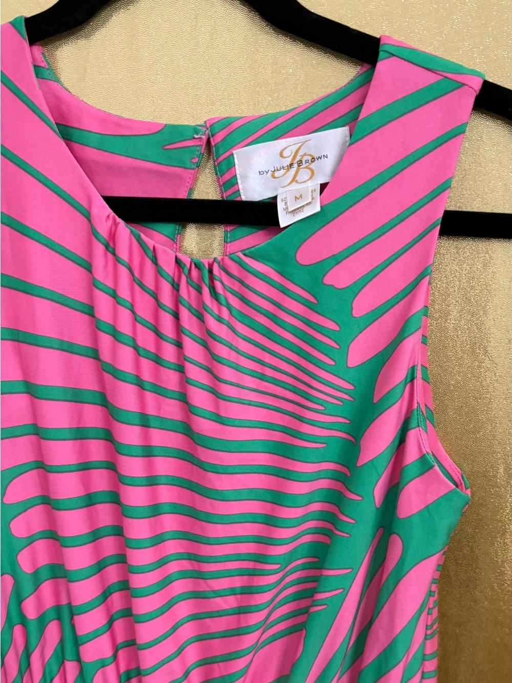 JB by Julie Brown Pink and Green Striped Sleeveless Dress